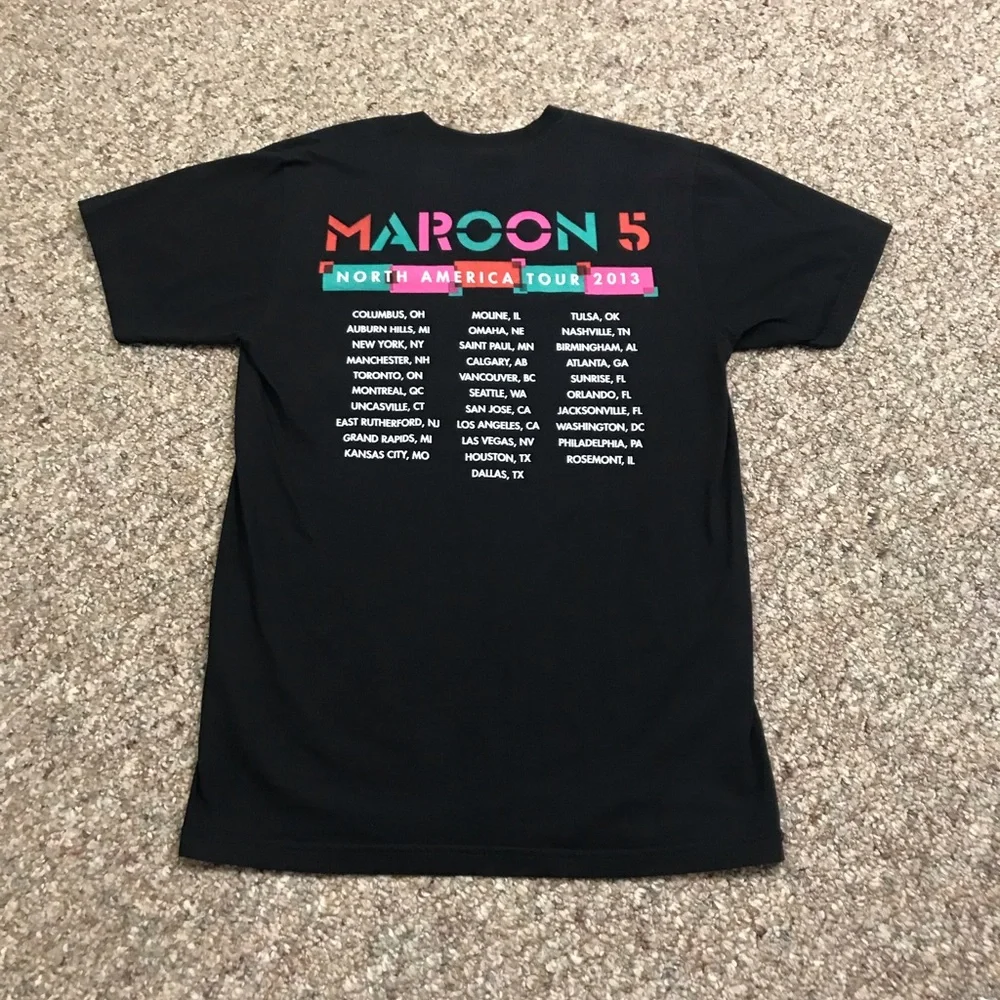 🎸 ‘13 Maroon 5 Maroon Five Band World Tour Columned Colors Tee Shirt - Picture 10 of 14
